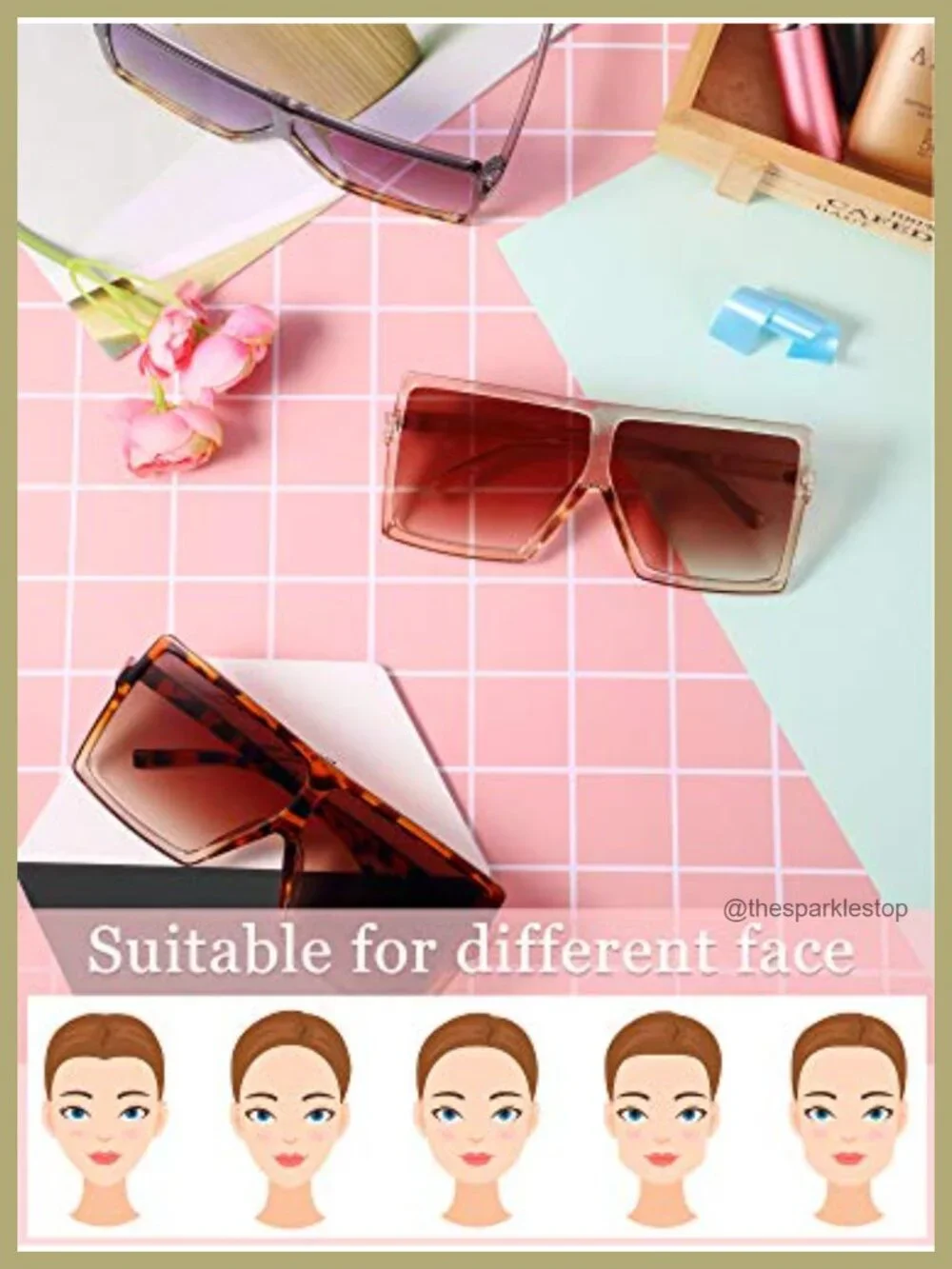 6 Pack Oversized Square Sunglasses for Women Fashion Shades Acrylic Plastic